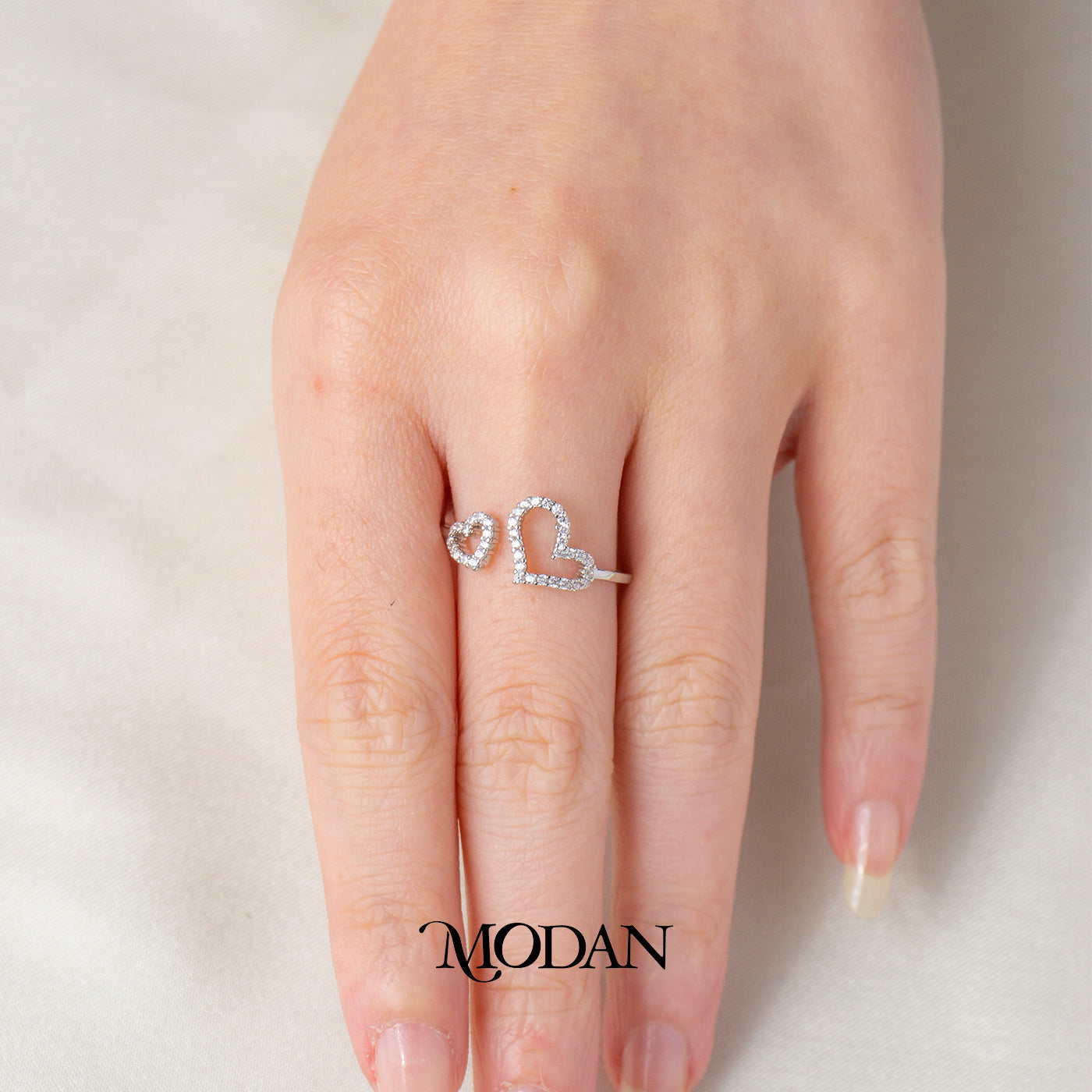 Dainty Pave Twin Hearts Adjustable Ring Cincin Hati Kembar Batuan Pasir Hypoallergenic Gold Plated
