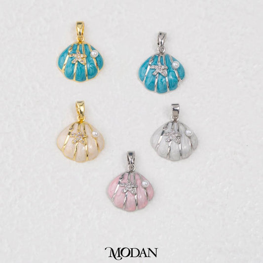 Blue White Pink Enamel Shell Charm DIY Pendant Liontin Enamel Cangkang Kerang Mutiara Biru Putih Merah Muda Hypoallergenic Gold Filled