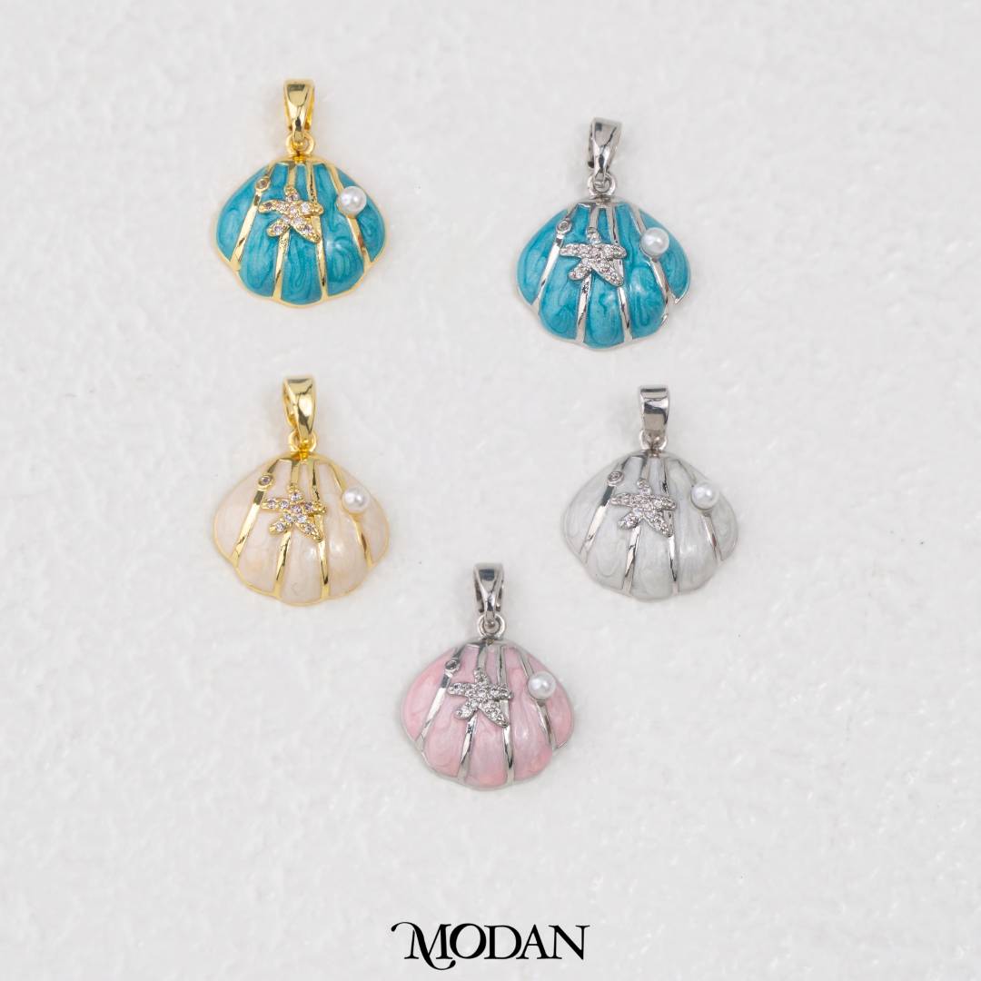 Enamel Shell With Pearl And Starfish DIY Pendant Liontin Cangkang Kerang Hypoallergenic Gold Filled