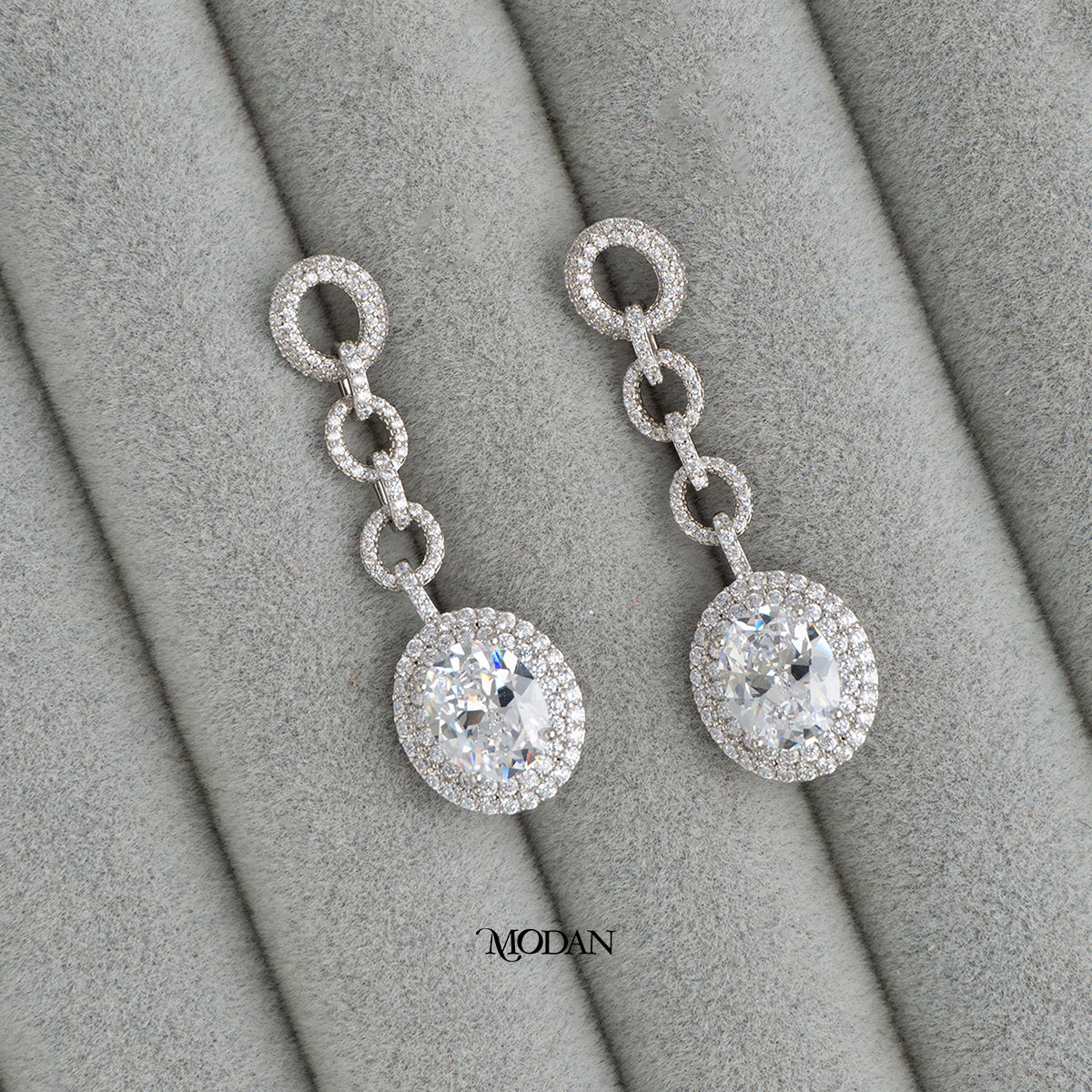 (42mm) Sparkling Round Zirconia Drop Link Stud Earrings Anting Tusuk Pesta Hypoallergenic Gold Plated