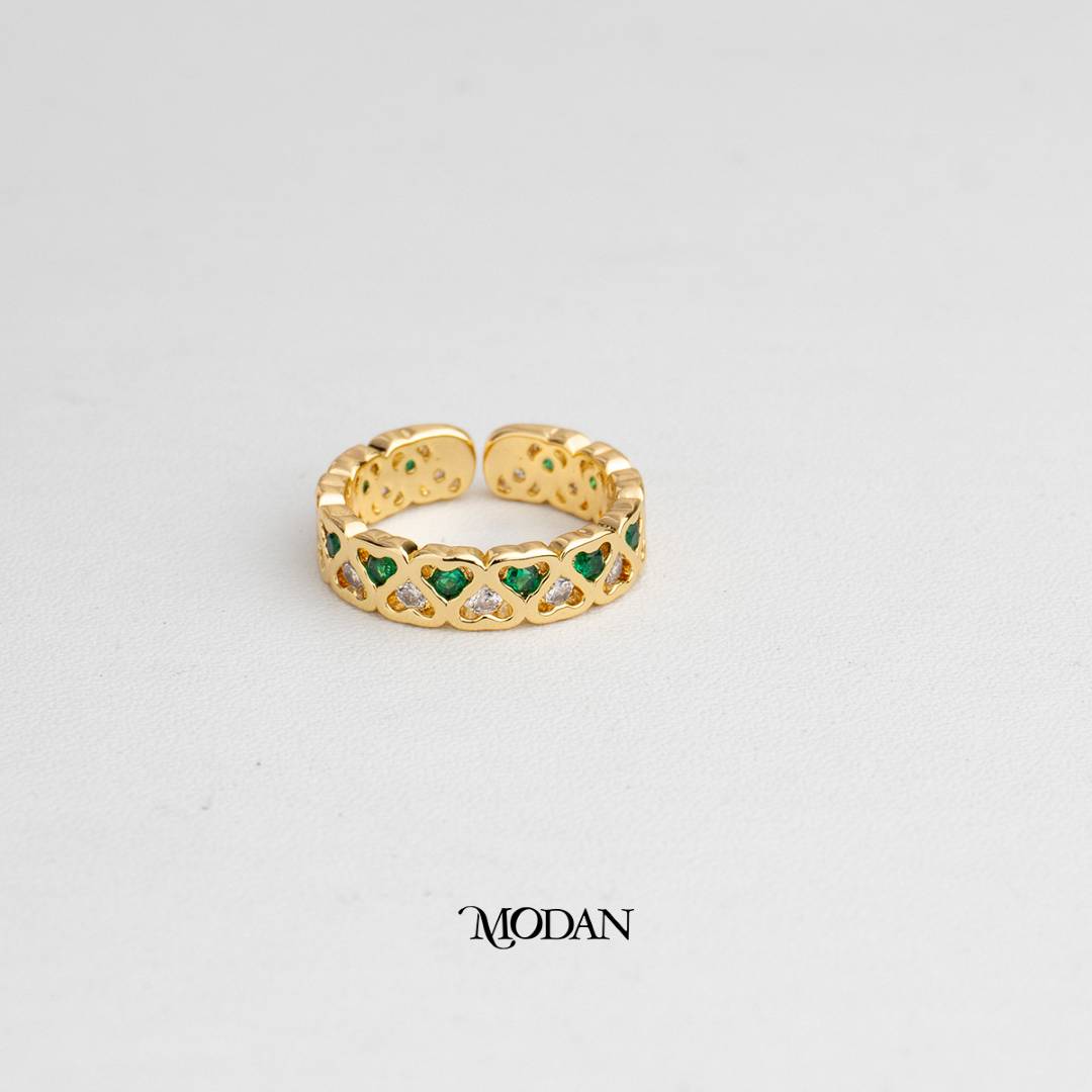 Emerald Heart Eternity Ring Cincin Eternity Hati Hijau Bentuk V Hypoallergenic Gold Plated