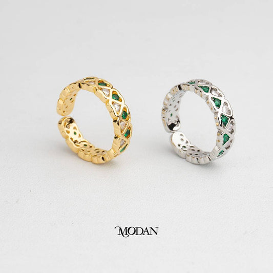 Emerald Heart Eternity Ring Cincin Eternity Hati Hijau Bentuk V Hypoallergenic Gold Plated