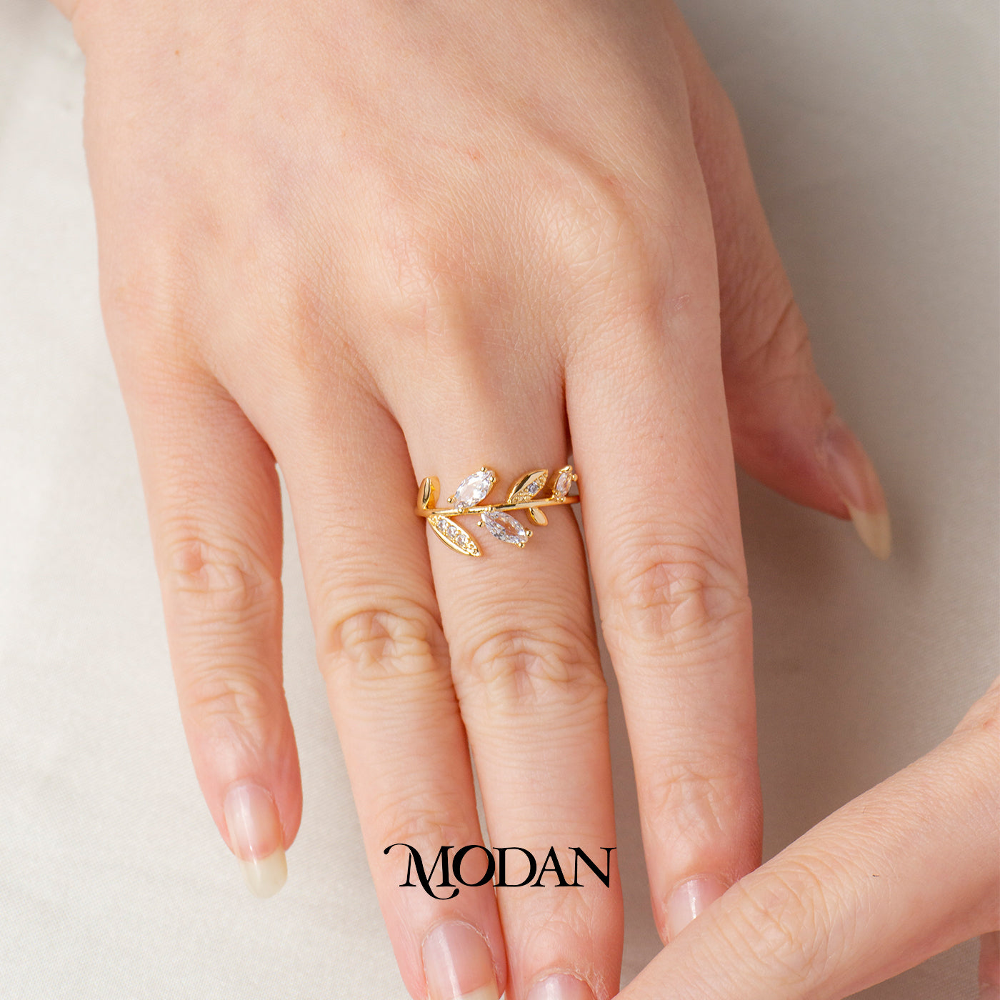 Aesthetic Botanical Olive Branch Band Ring Cincin Daun Zaitun Hypoallergenic Gold Plated