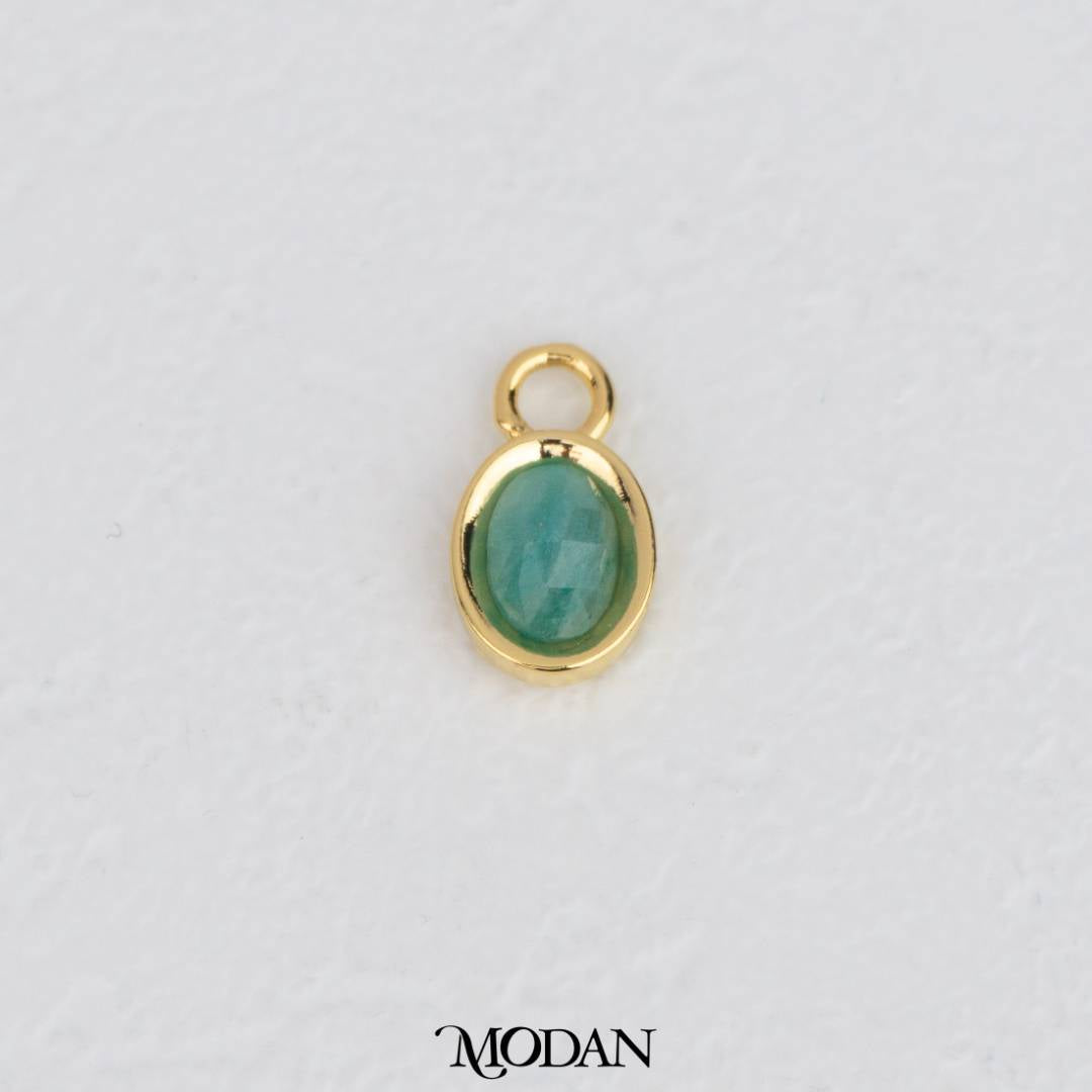 Gold Oval Colorful Natural Gemstones Charm DIY Charm Liontin Batuan Alam Oval Warna-Warni Hypoallergenic Gold Filled