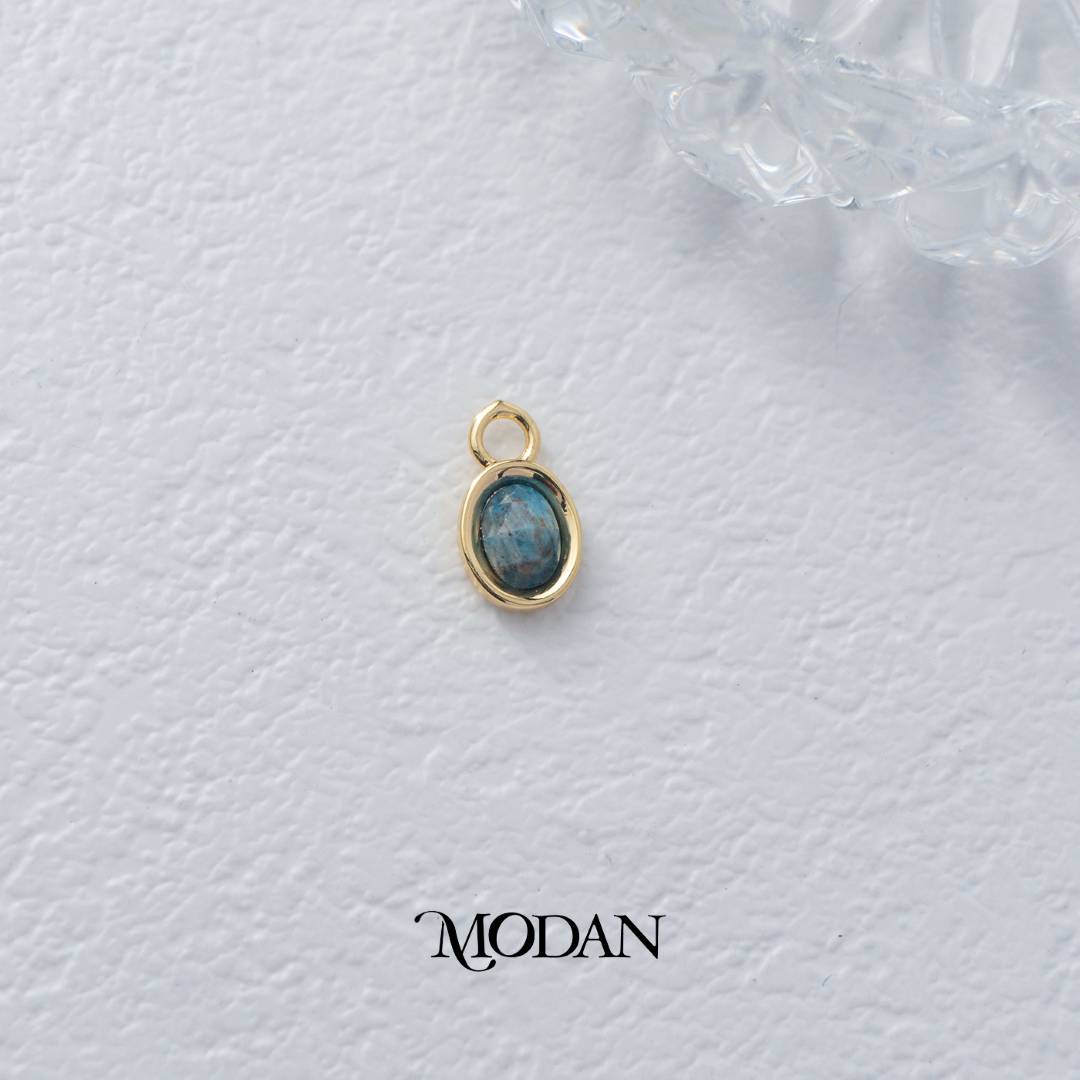 Gold Oval Colorful Natural Gemstones Charm DIY Charm Liontin Batuan Alam Oval Warna-Warni Hypoallergenic Gold Filled
