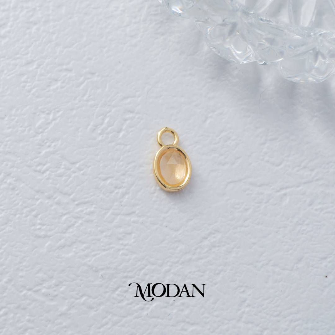 Gold Oval Colorful Natural Gemstones Charm DIY Charm Liontin Batuan Alam Oval Warna-Warni Hypoallergenic Gold Filled