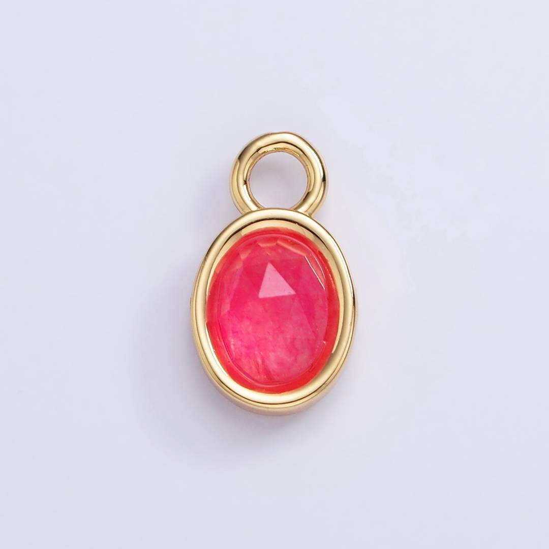 Gold Oval Colorful Natural Gemstones Charm DIY Charm Liontin Batuan Alam Oval Warna-Warni Hypoallergenic Gold Filled