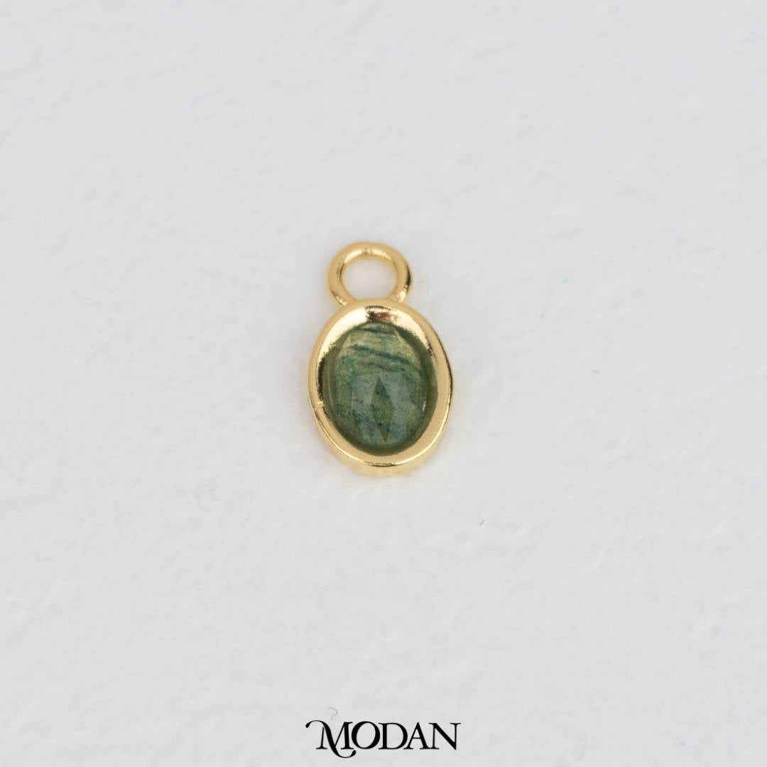 Gold Oval Colorful Natural Gemstones Charm DIY Charm Liontin Batuan Alam Oval Warna-Warni Hypoallergenic Gold Filled