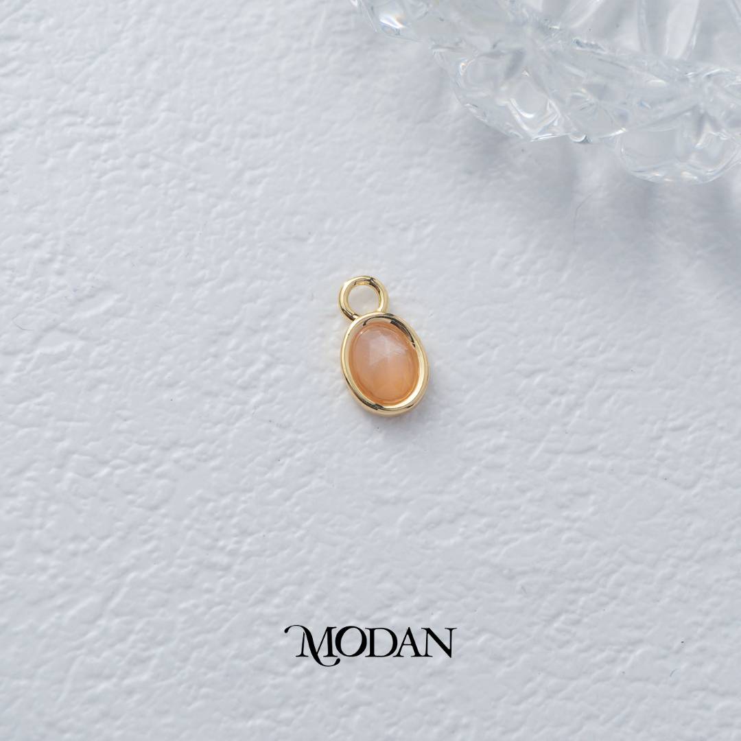 Gold Oval Colorful Natural Gemstones Charm DIY Charm Liontin Batuan Alam Oval Warna-Warni Hypoallergenic Gold Filled