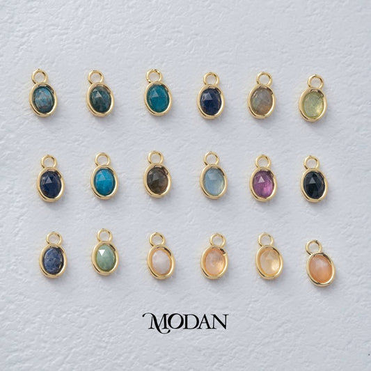 Gold Oval Colorful Natural Gemstones Charm DIY Charm Liontin Batuan Alam Oval Warna-Warni Hypoallergenic Gold Filled