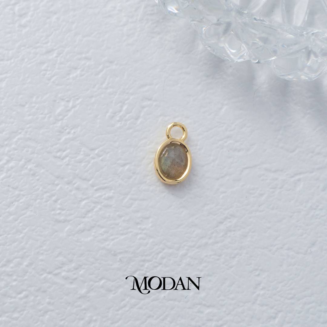 Gold Oval Colorful Natural Gemstones Charm DIY Charm Liontin Batuan Alam Oval Warna-Warni Hypoallergenic Gold Filled