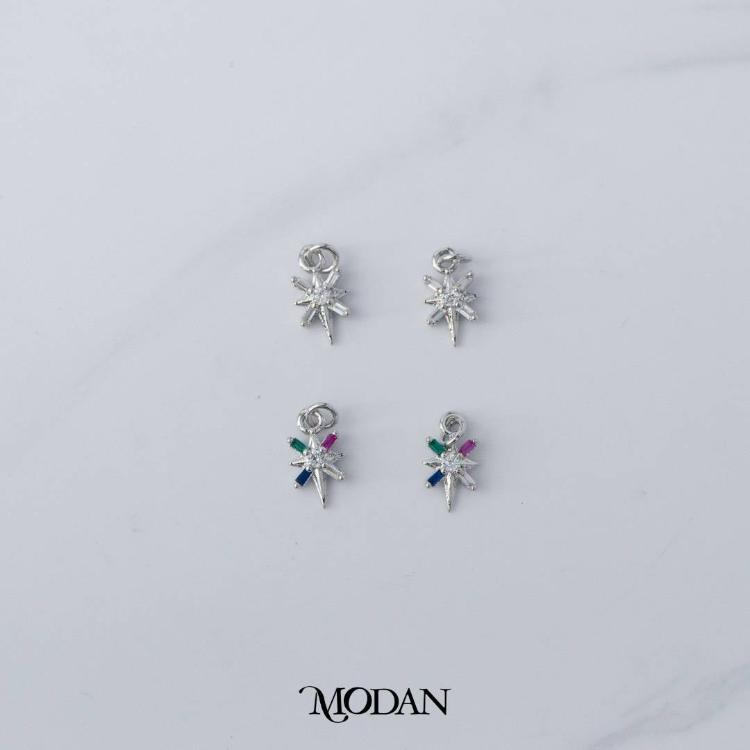 Mini Rainbow and Clear Baguette Starburst DIY Charm Liontin Bintang Berlian Kecil Warna-Warni Hypoallergenic Gold Filled