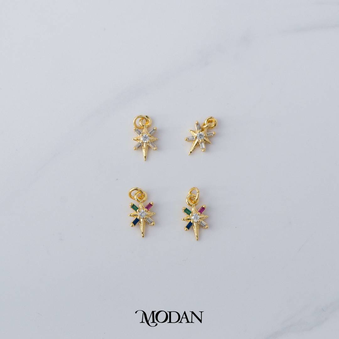 Mini Rainbow and Clear Baguette Starburst DIY Charm Liontin Bintang Berlian Kecil Warna-Warni Hypoallergenic Gold Filled