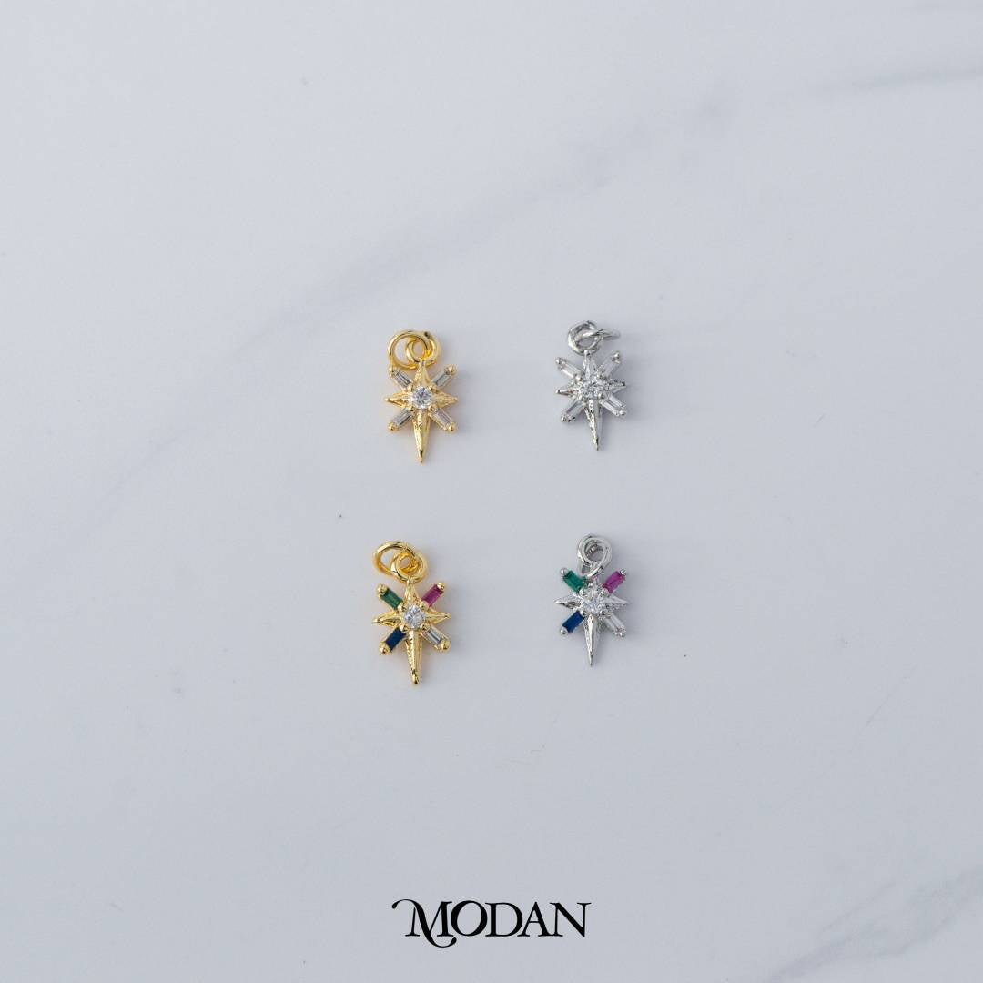 Mini Rainbow and Clear Baguette Starburst DIY Charm Liontin Bintang Berlian Kecil Warna-Warni Hypoallergenic Gold Filled