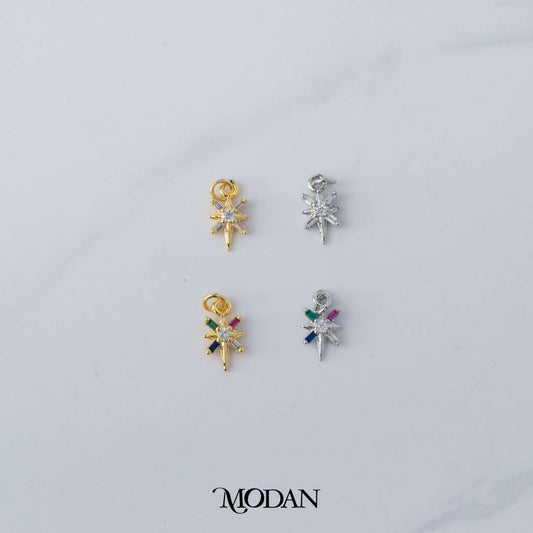 Mini Rainbow and Clear Baguette Starburst DIY Charm Liontin Bintang Berlian Kecil Warna-Warni Hypoallergenic Gold Filled