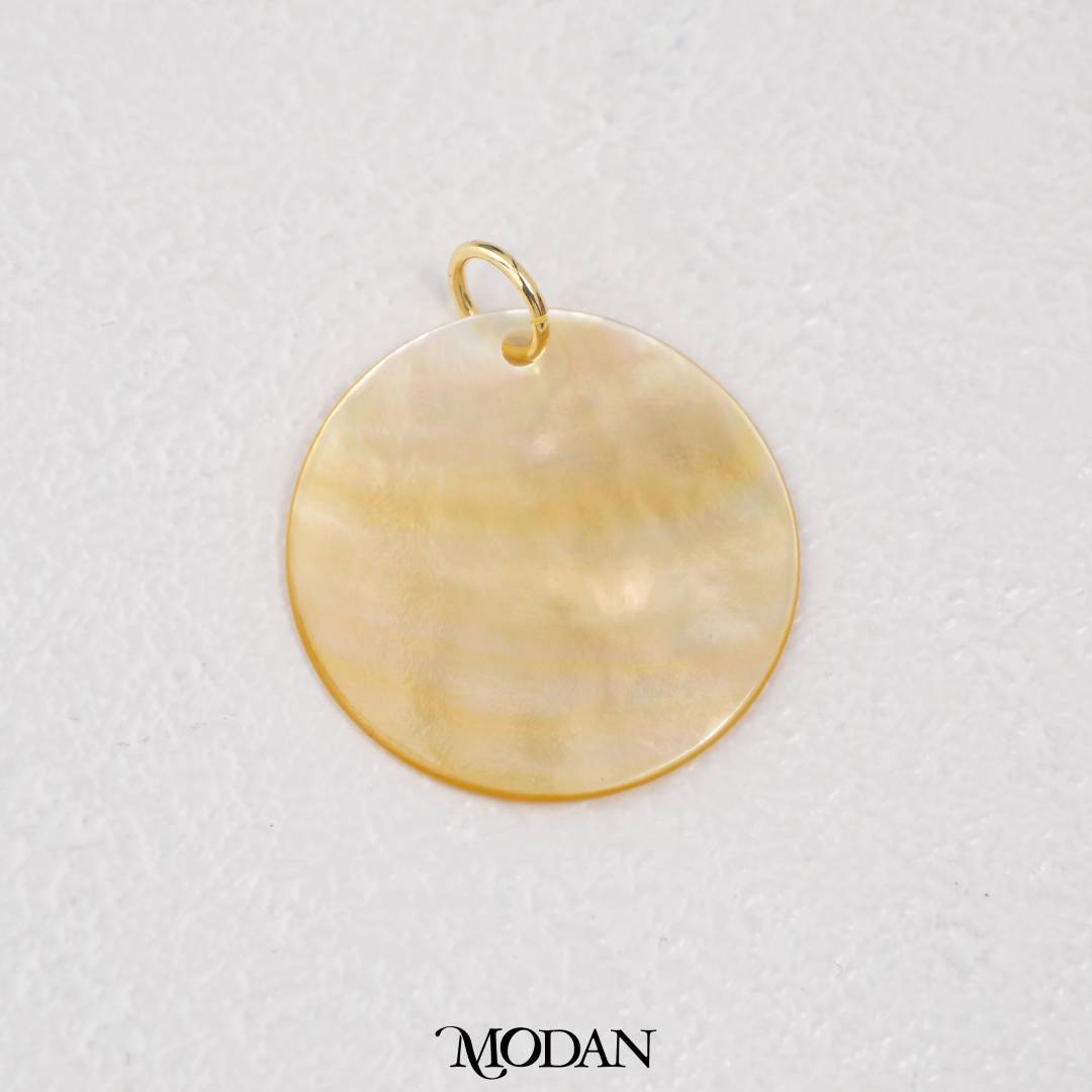 Golden Round Flat Mother Of Pearl DIY Pendant Liontin Klasik Bulat MOP Hypoallergenic Gold Filled