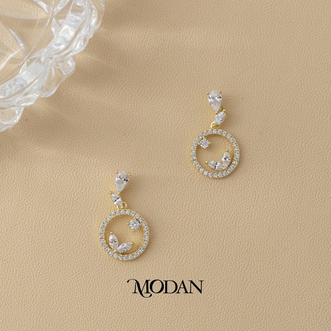 (20mm) Sparkling Leaf Teardrop Dangle Stud Earrings Anting Tusuk Daun Hypoallergenic Gold Plated