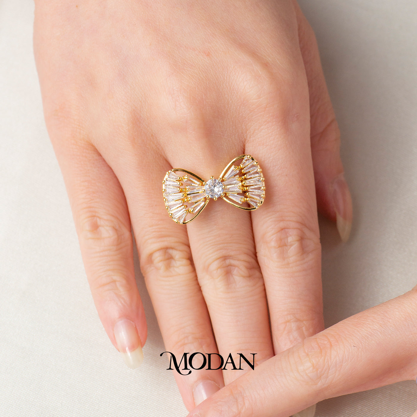 Coquette Statement Bow Ring Cincin Pita Besar Pesta Hypoallergenic Gold Plated