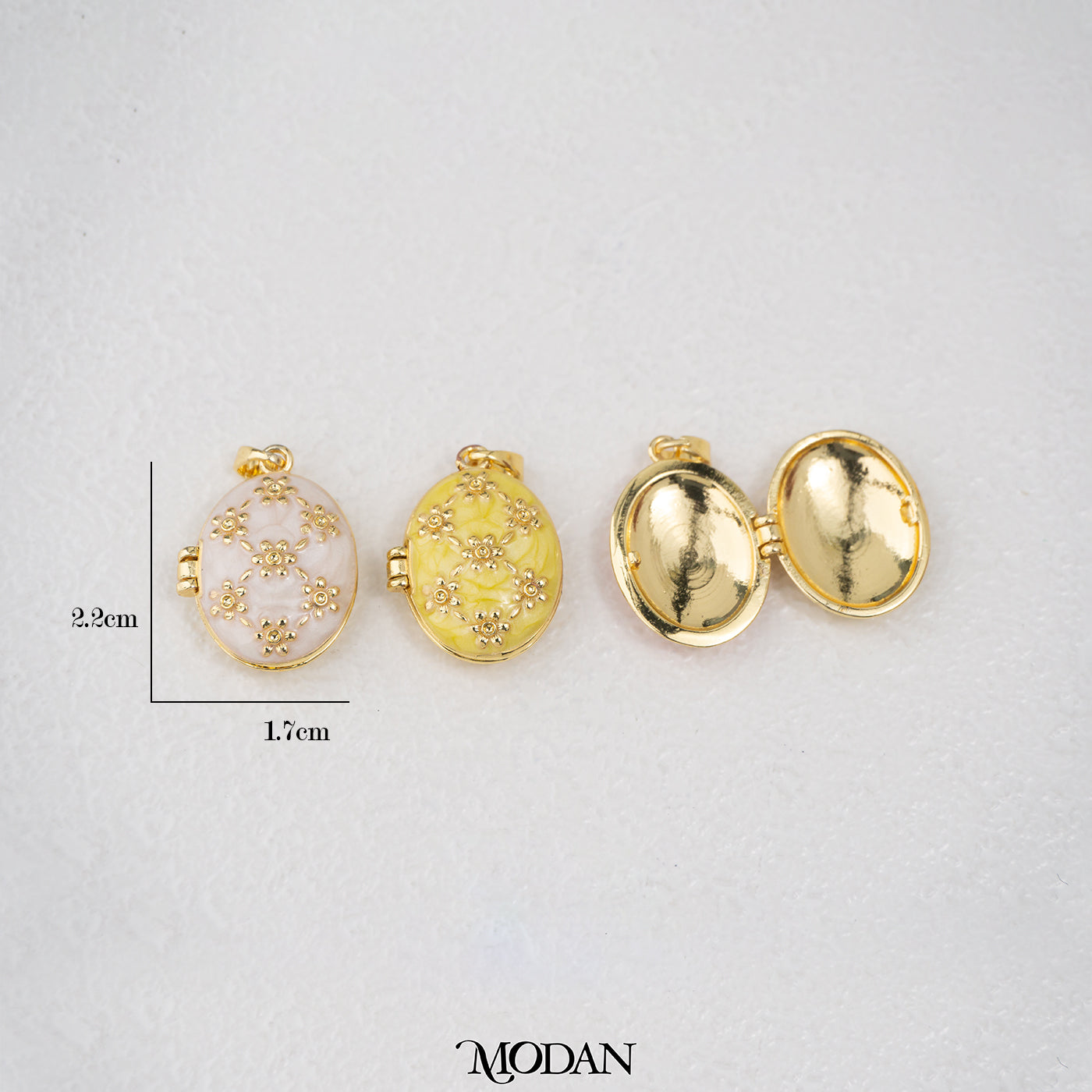 Oval Floral Style Photo Locket Enamel Pink Yellow White DIY Pendant Liontin Foto Bunga Oval Enamel Hypoallergenic Gold Filled