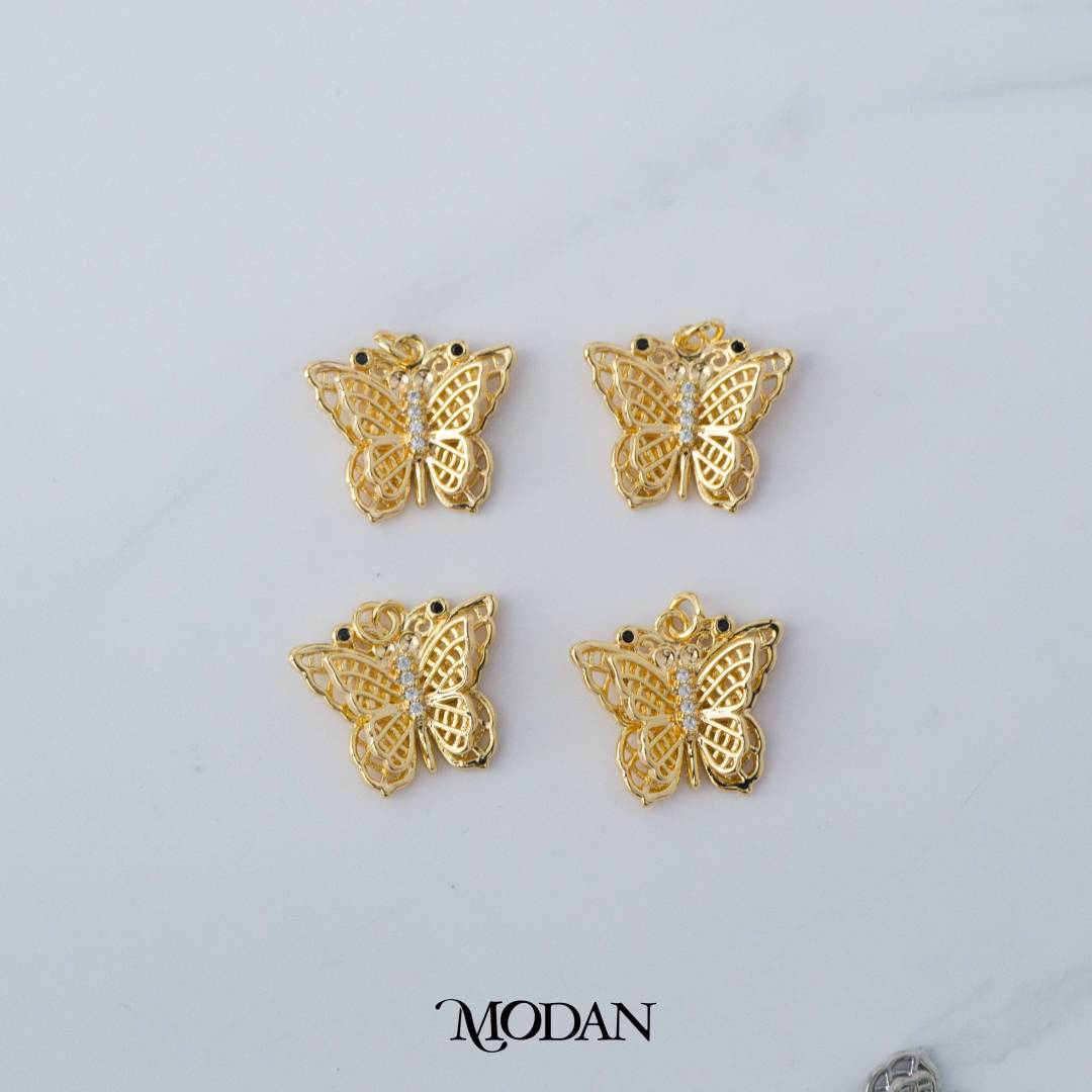 Double Layer Butterfly Cubic Zirconia Charm DIY Charm Liontin Kupu-Kupu Berlian Hypoallergenic Gold Filled