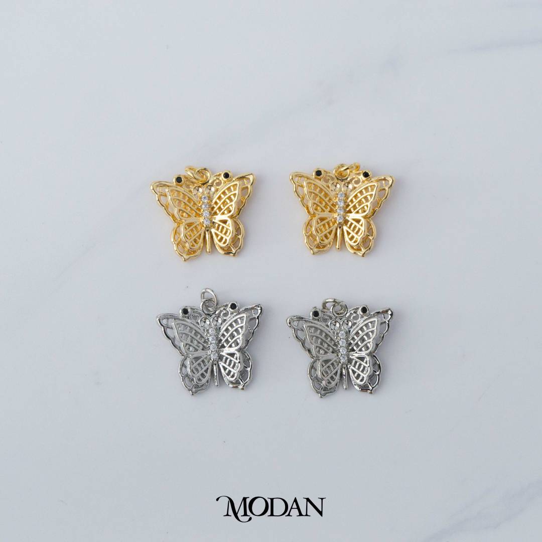 Double Layer Butterfly Cubic Zirconia Charm DIY Charm Liontin Kupu-Kupu Berlian Hypoallergenic Gold Filled