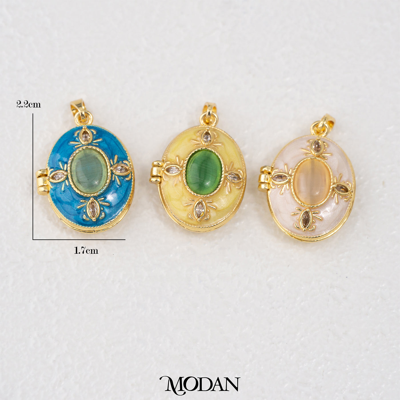 Vintage Oval Photo Locket Enamel White Yellow Blue DIY Pendant Liontin Foto Klasik Oval Hypoallergenic Gold Filled