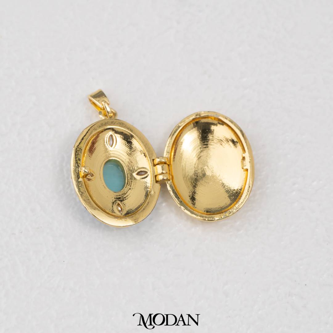 Vintage Oval Photo Locket Enamel White Yellow Blue DIY Pendant Liontin Foto Klasik Oval Hypoallergenic Gold Filled