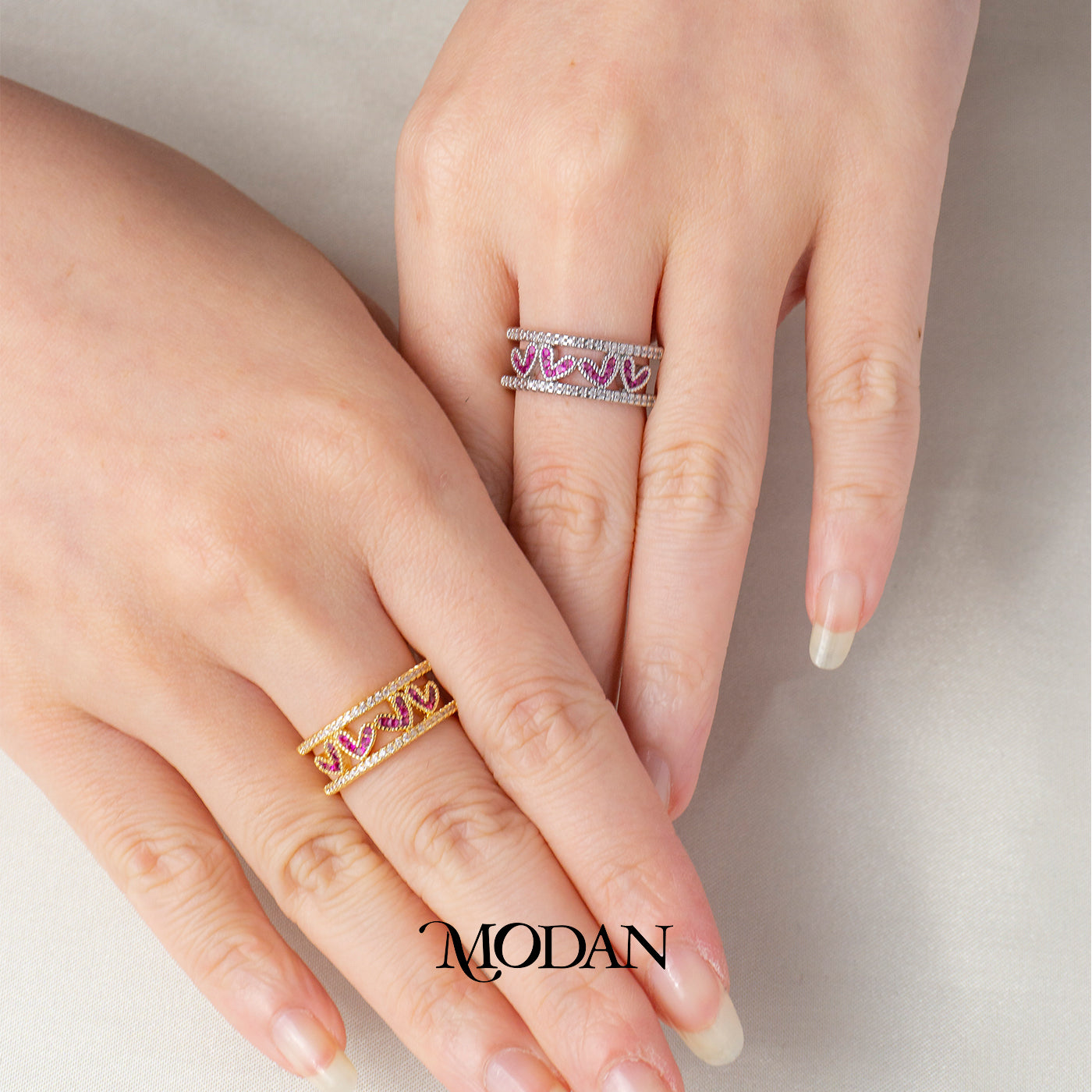 Korean Fuchsia Multi Layer Love Band Cincin Layer Bentuk Hati Fuchsia Hypoallergenic Gold Plated