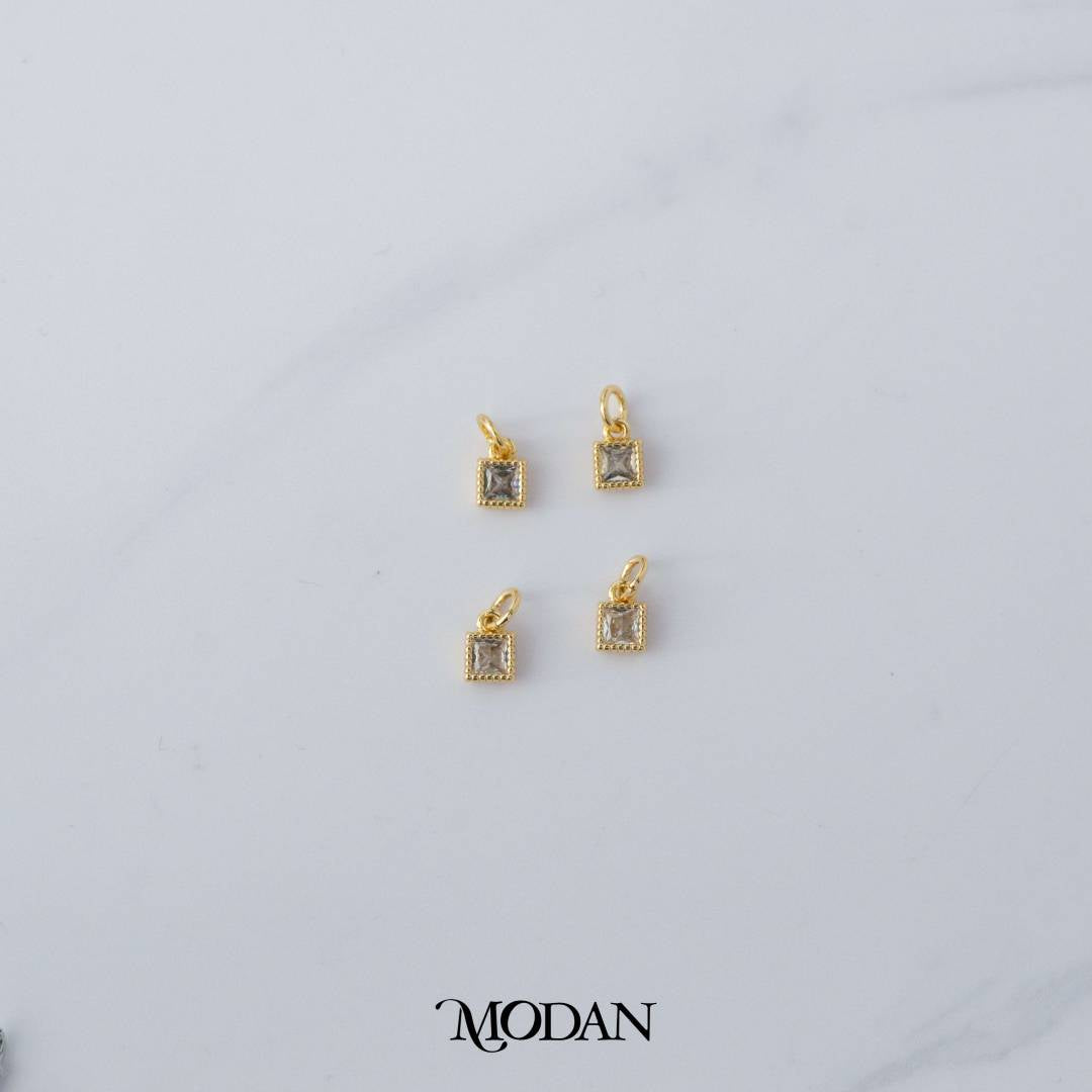 Tiny Square Cubic Zirconia Beaded Charm DIY Charm Liontin Berlian Kotak Kecil Hypoallergenic Gold Filled
