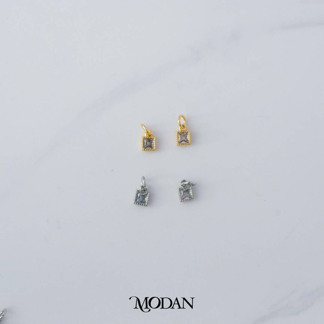Tiny Square Cubic Zirconia Beaded Charm DIY Charm Liontin Berlian Kotak Kecil Hypoallergenic Gold Filled
