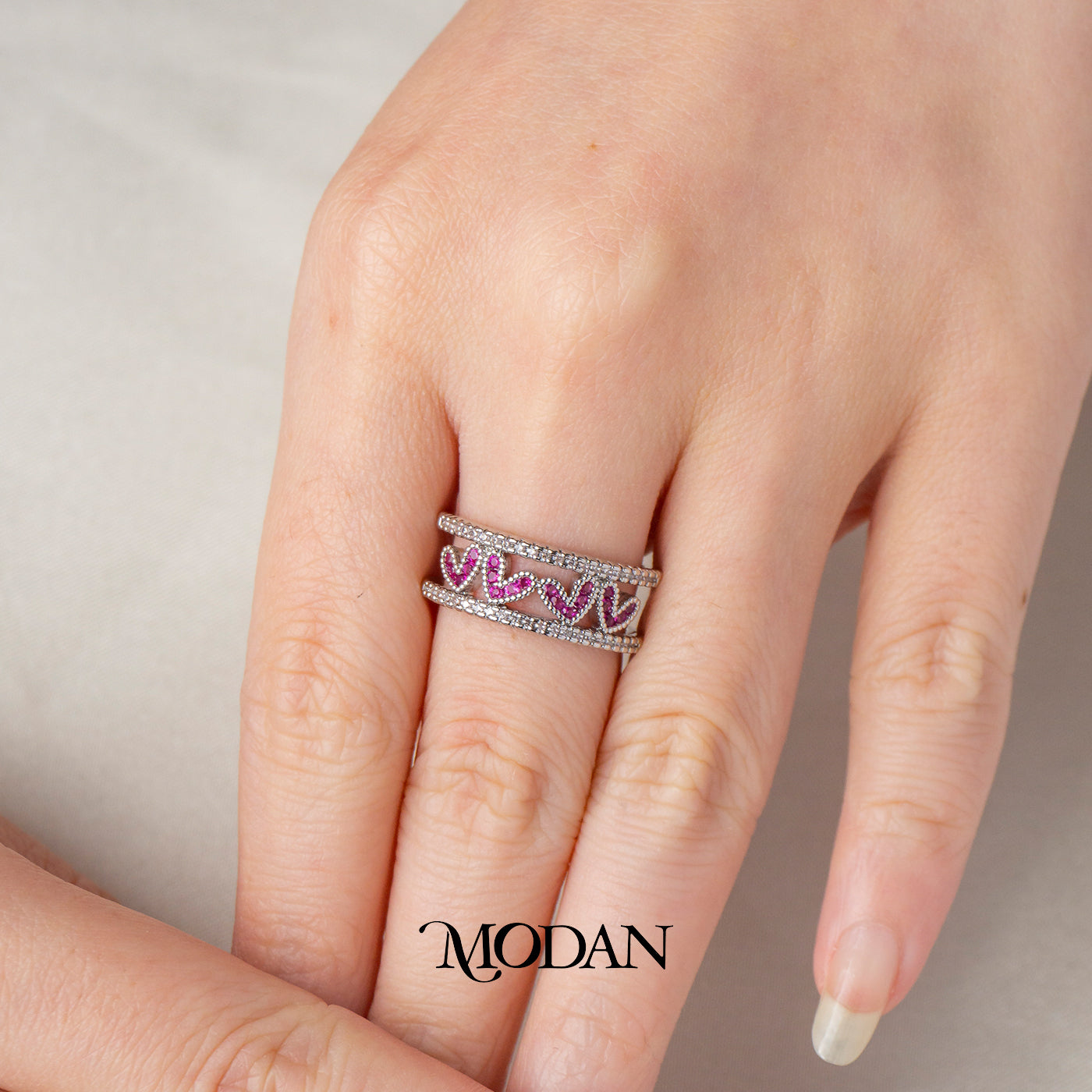 Korean Fuchsia Multi Layer Love Band Cincin Layer Bentuk Hati Fuchsia Hypoallergenic Gold Plated