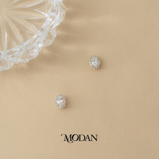 (9mm) Micro Paved Simple Oval Stud Earrings Anting Tusuk Oval Hypoallergenic Gold Plated