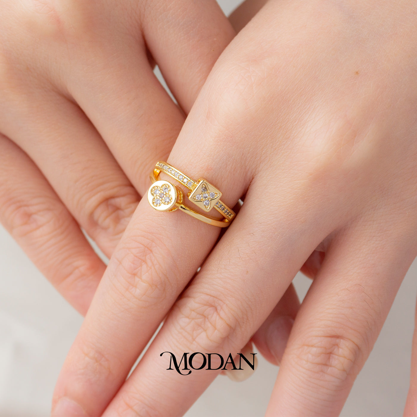 Blossom Flower Double Layer Ring Cincin Bunga Hypoallergenic Gold Plated