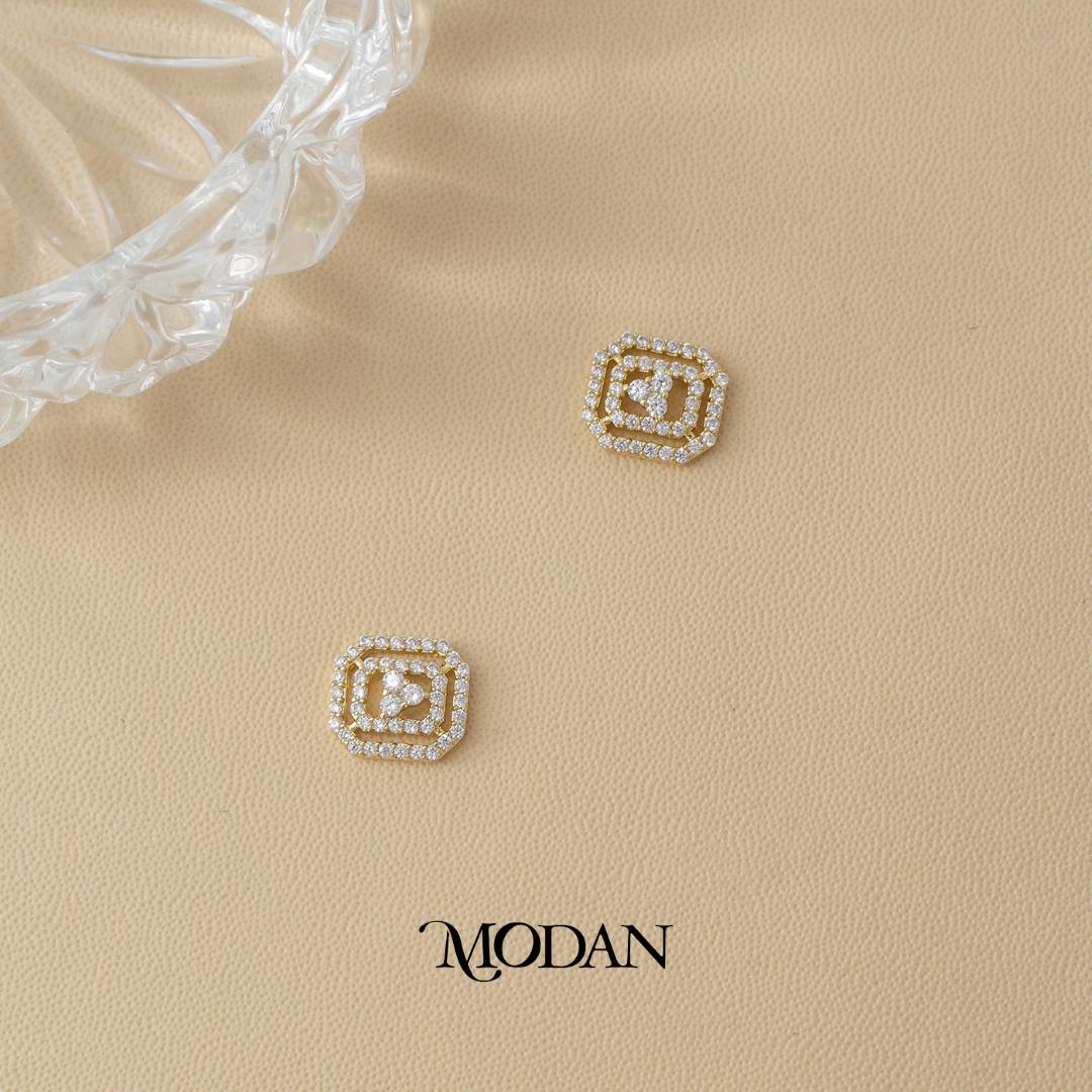 (10mm) Sparkling Zirconia Octagon Stud Earrings Anting Tusuk Segi 8 Hypoallergenic Gold Plated