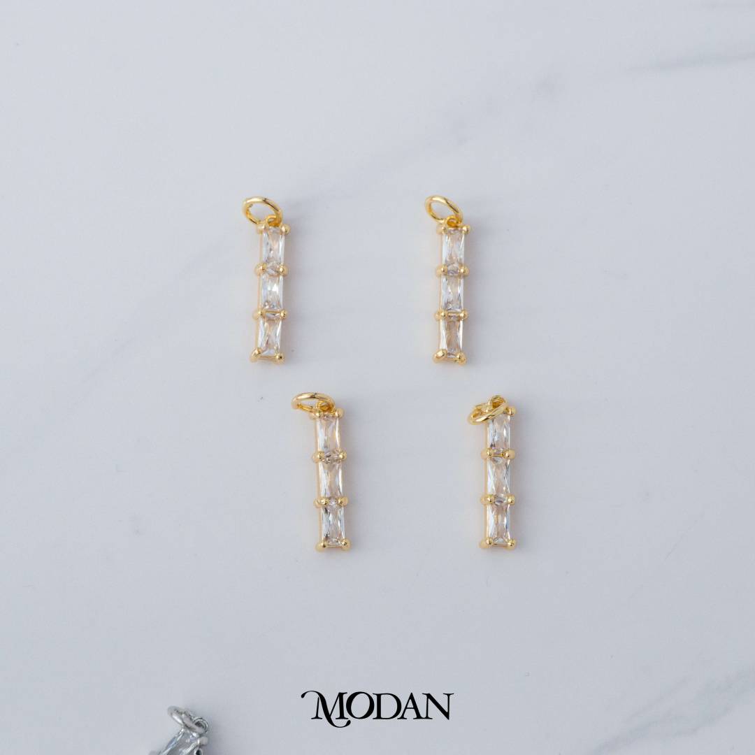 Bridal Lined Bar Baguette Charm DIY Charm Liontin Pesta Berlian Garis Hypoallergenic Gold Filled