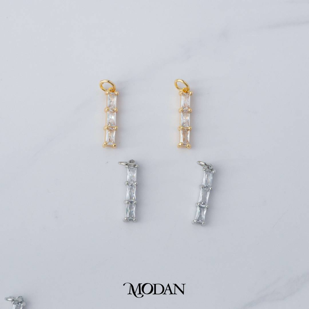 Bridal Lined Bar Baguette Charm DIY Charm Liontin Pesta Berlian Garis Hypoallergenic Gold Filled