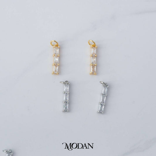 Bridal Lined Bar Baguette Charm DIY Charm Liontin Pesta Berlian Garis Hypoallergenic Gold Filled