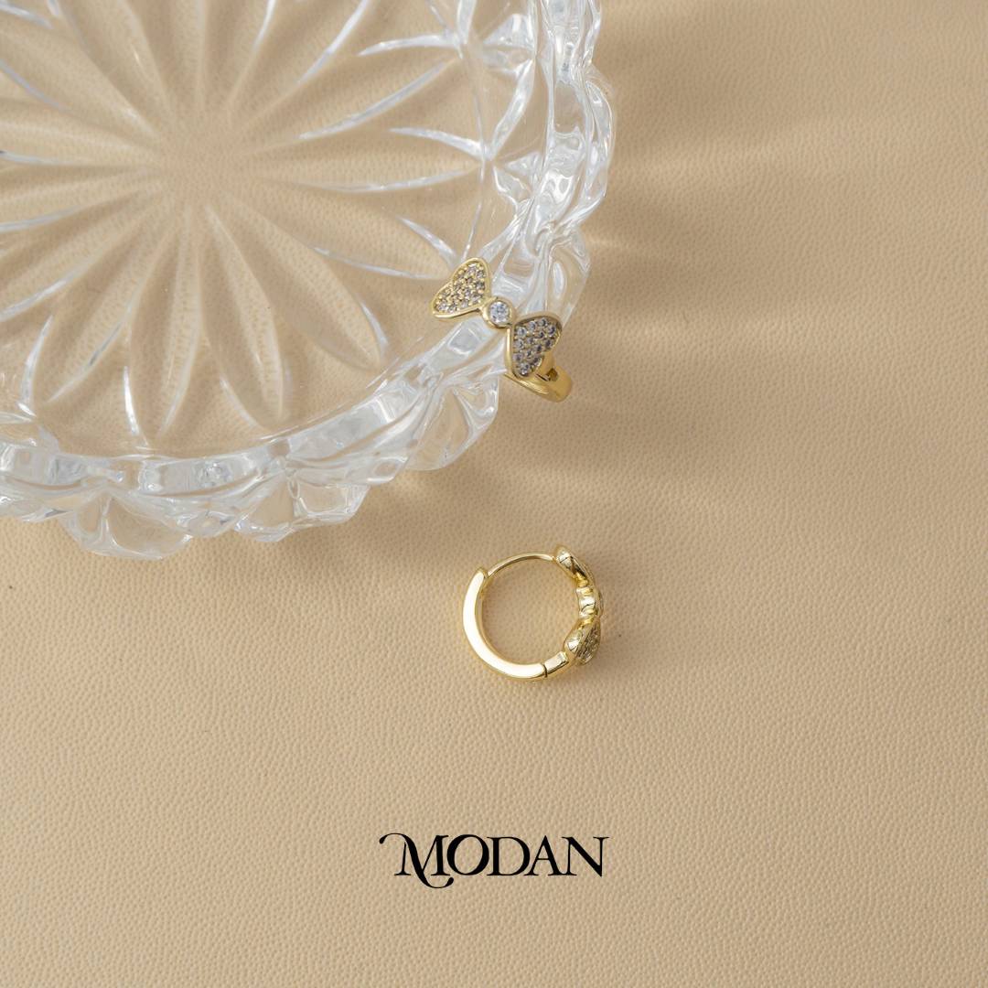 (13mm) Sparkling Bow Hoop Earrings Anting Pita Hypoallergenic Gold Plated
