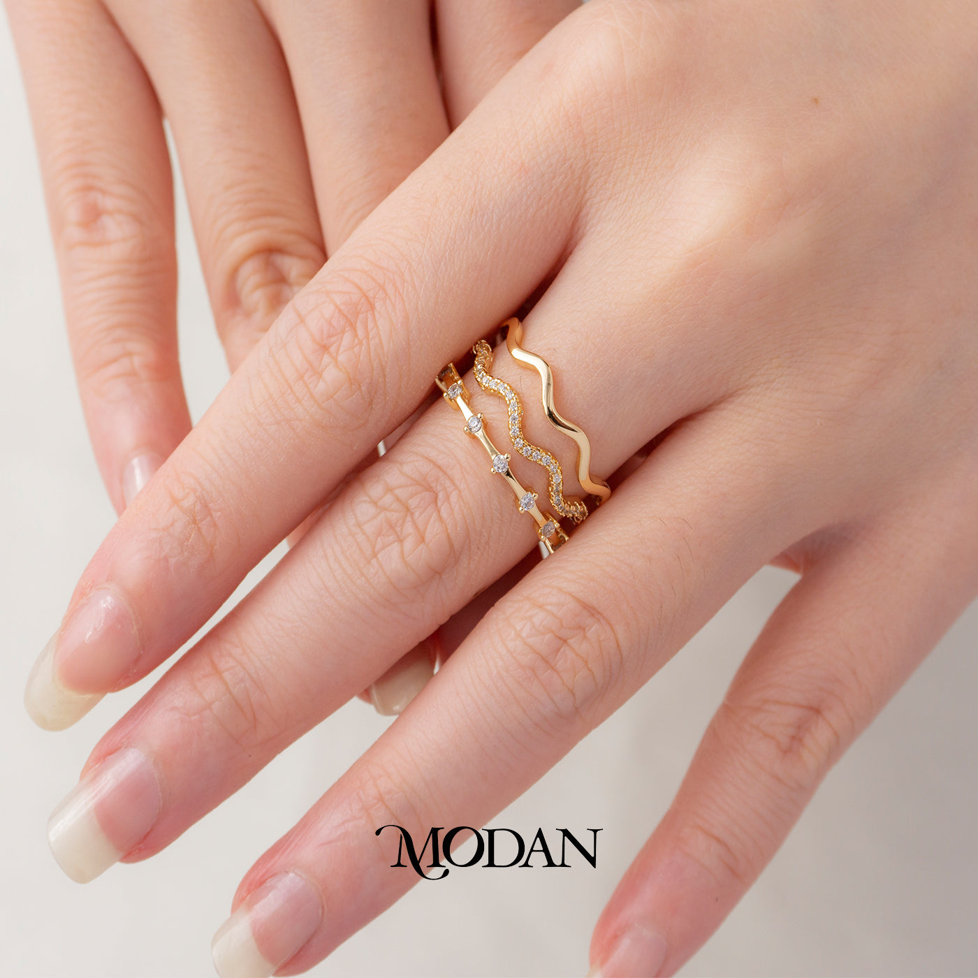 Dainty Triple Layer Wavy Stacking Ring Cincin Gelombang Minimalist Hypoallergenic Gold Plated