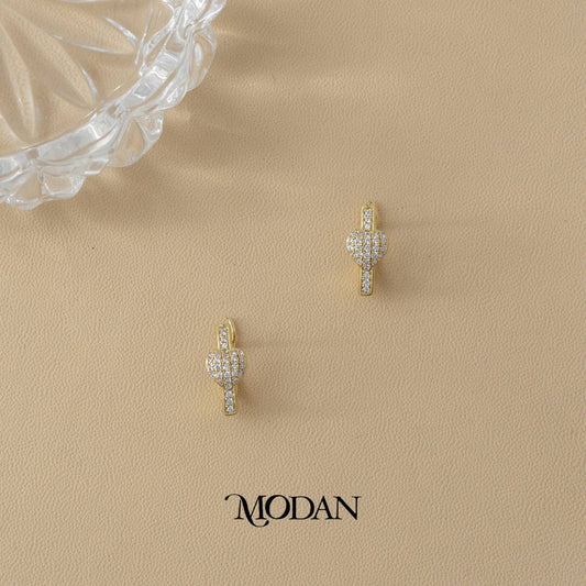 (14mm) Sparkling Mini Heart Hoop Earrings Anting Hati Hypoallergenic Gold Plated