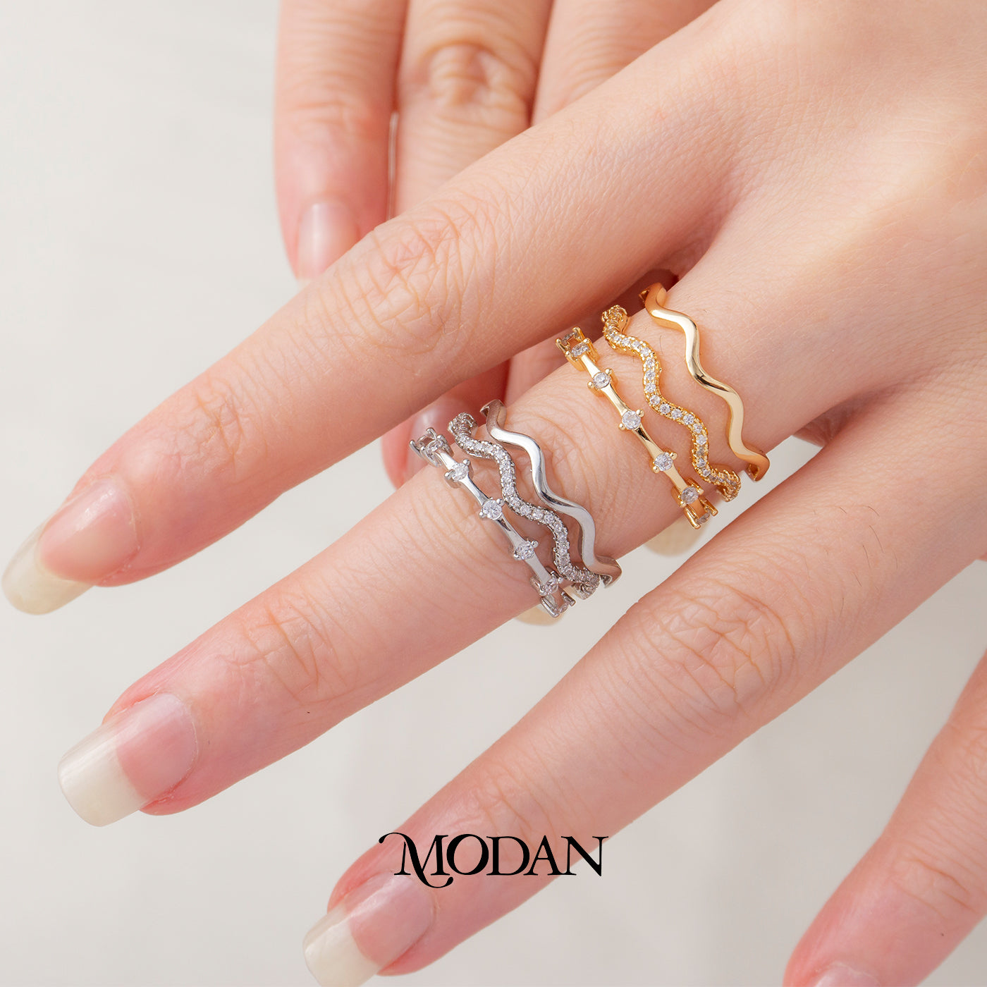 Dainty Triple Layer Wavy Stacking Ring Cincin Gelombang Minimalist Hypoallergenic Gold Plated