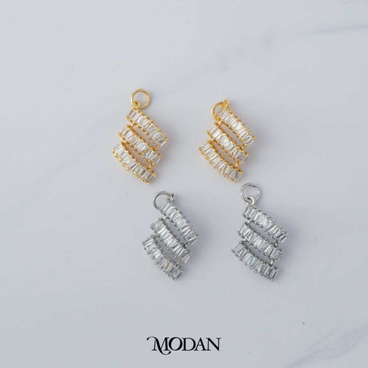 Triple Baguette Charm DIY Charm Liontin Pesta Berlian Abstrak Hypoallergenic Gold Filled