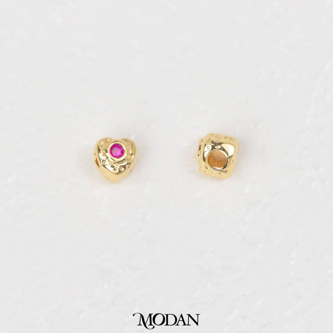 Heart Fuchsia Zirconia DIY Beads Manik Liontin Hati Merah Muda Hypoallergenic Gold Filled