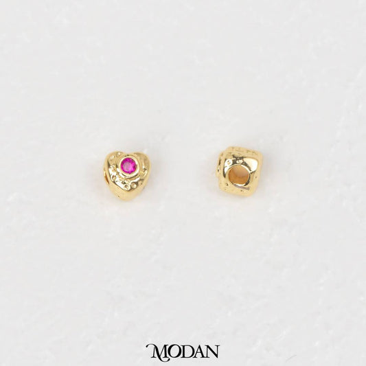 Heart Fuchsia Zirconia DIY Beads Manik Liontin Hati Merah Muda Hypoallergenic Gold Filled