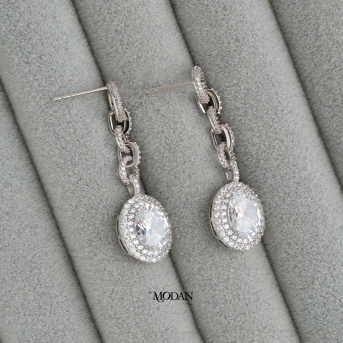(42mm) Sparkling Round Zirconia Drop Link Stud Earrings Anting Tusuk Pesta Hypoallergenic Gold Plated