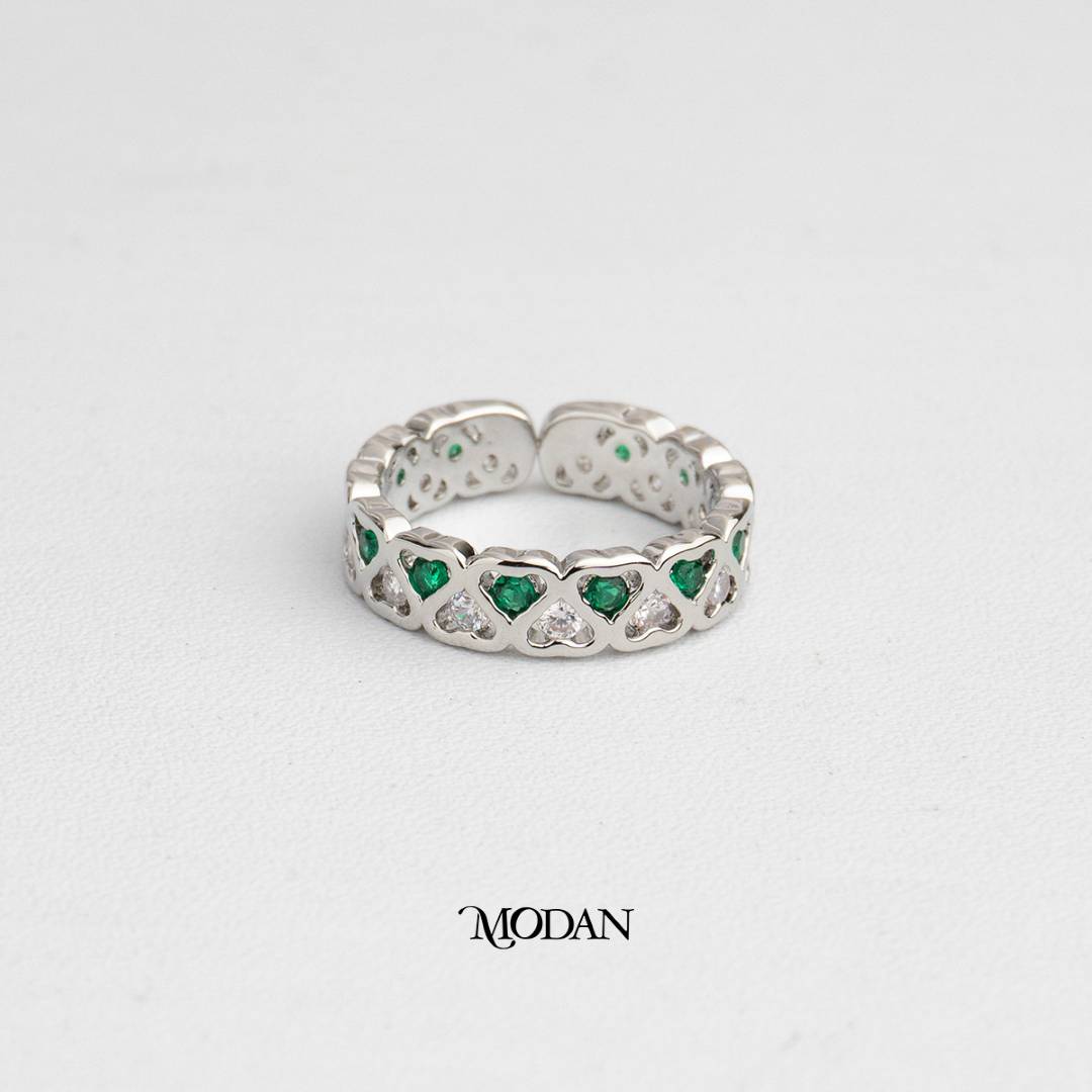 Emerald Heart Eternity Ring Cincin Eternity Hati Hijau Bentuk V Hypoallergenic Gold Plated