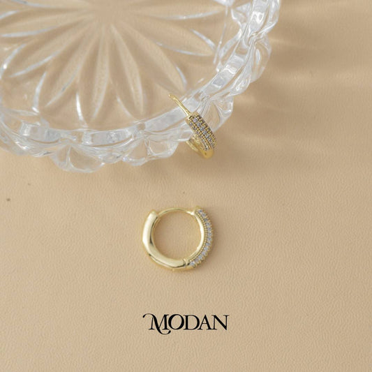 (17mm) Sparkling Chunky Hoop Earrings Anting Bulat Hypoallergenic Gold Plated