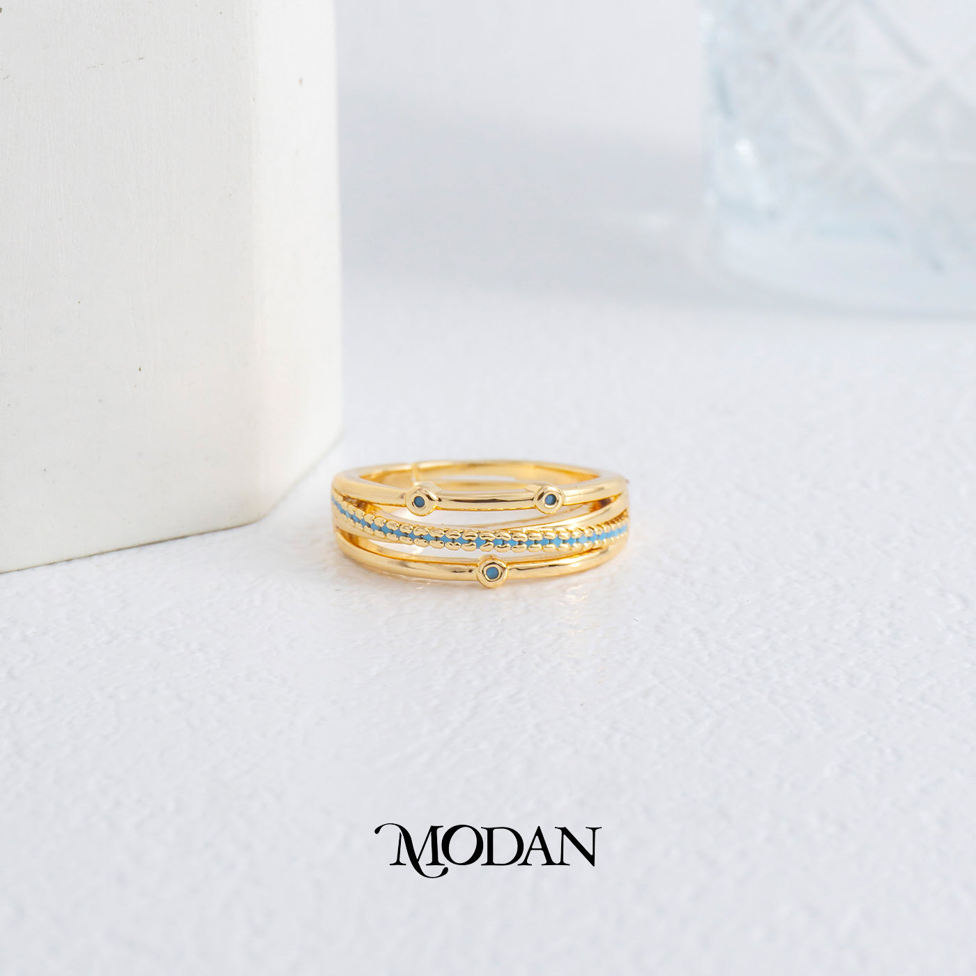 Blue Tosca Triple Layer Dot Minimalist Ring Cincin Simple Hypoallergenic Gold Plated