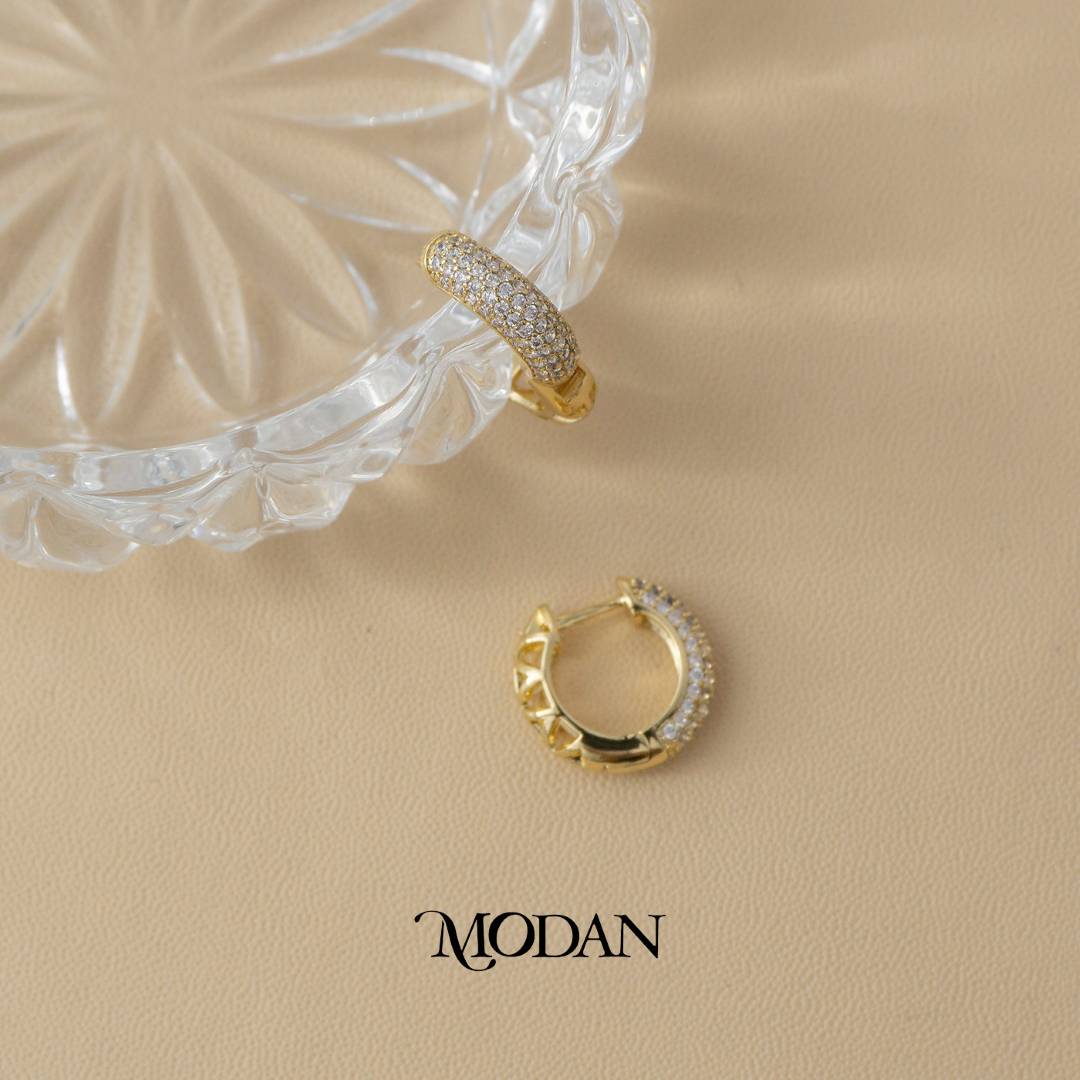 (16mm) Sparkling Chunky Hoop Earrings Anting Bulat Hypoallergenic Gold Plated