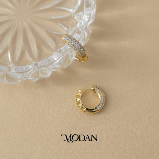 (16mm) Sparkling Chunky Hoop Earrings Anting Bulat Hypoallergenic Gold Plated